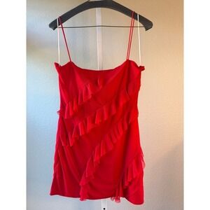 Princess Polly Red Ruffle Mini Dress Spaghetti Strap Party Cocktail US 8‎